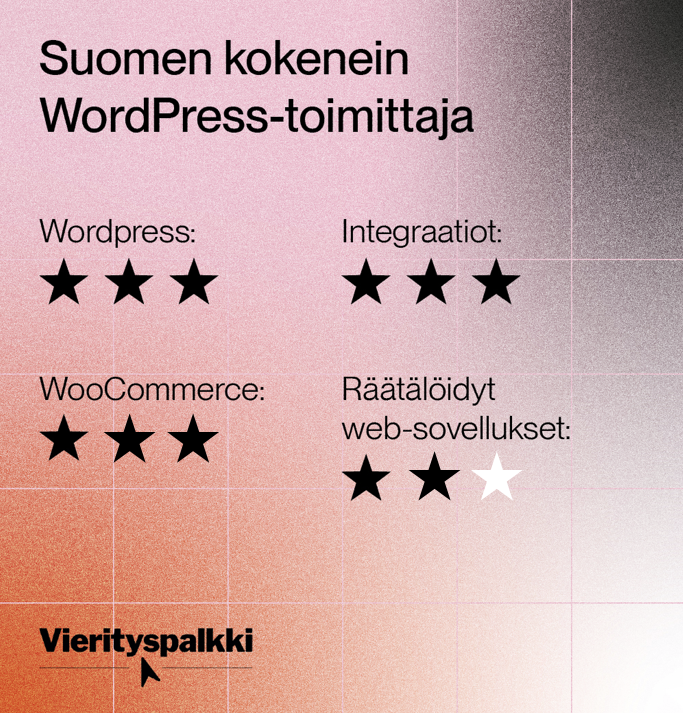 Suomen kokeneimman WordPress-toimittaja, redandbluen tähtiluokitus. Yhteensä yksitoista tähteä kahdestatoista Vierityspalkki-sivuston toimittajaluokittelussa.