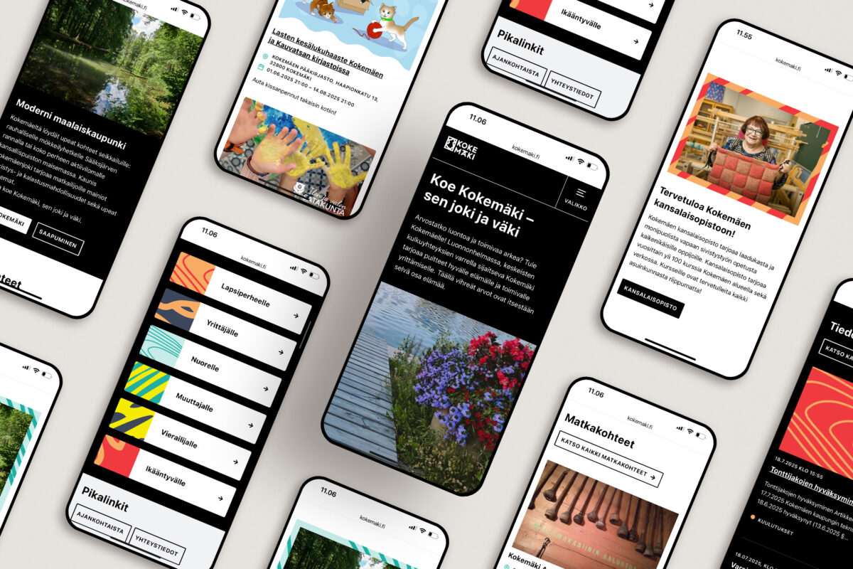 Kokemäen WordPress-verkkosivujen mobiilinäkymät, toteuttaja digitoimisto redandblue