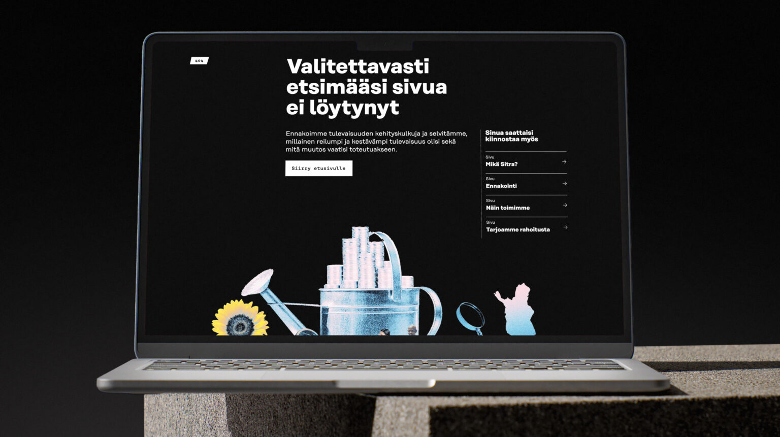 Sitran verkkopalvelun virhesivu kannettavalla tietokoneella, toteutus redandblue