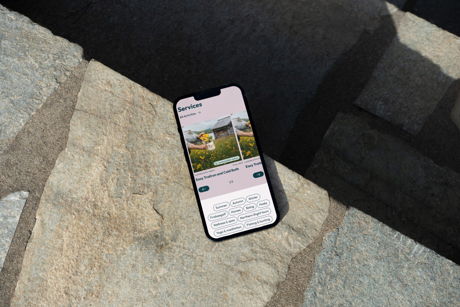 Lapland North Destinationsin verkkopalvelu mobiilinäkymässä, toteutus redandblue