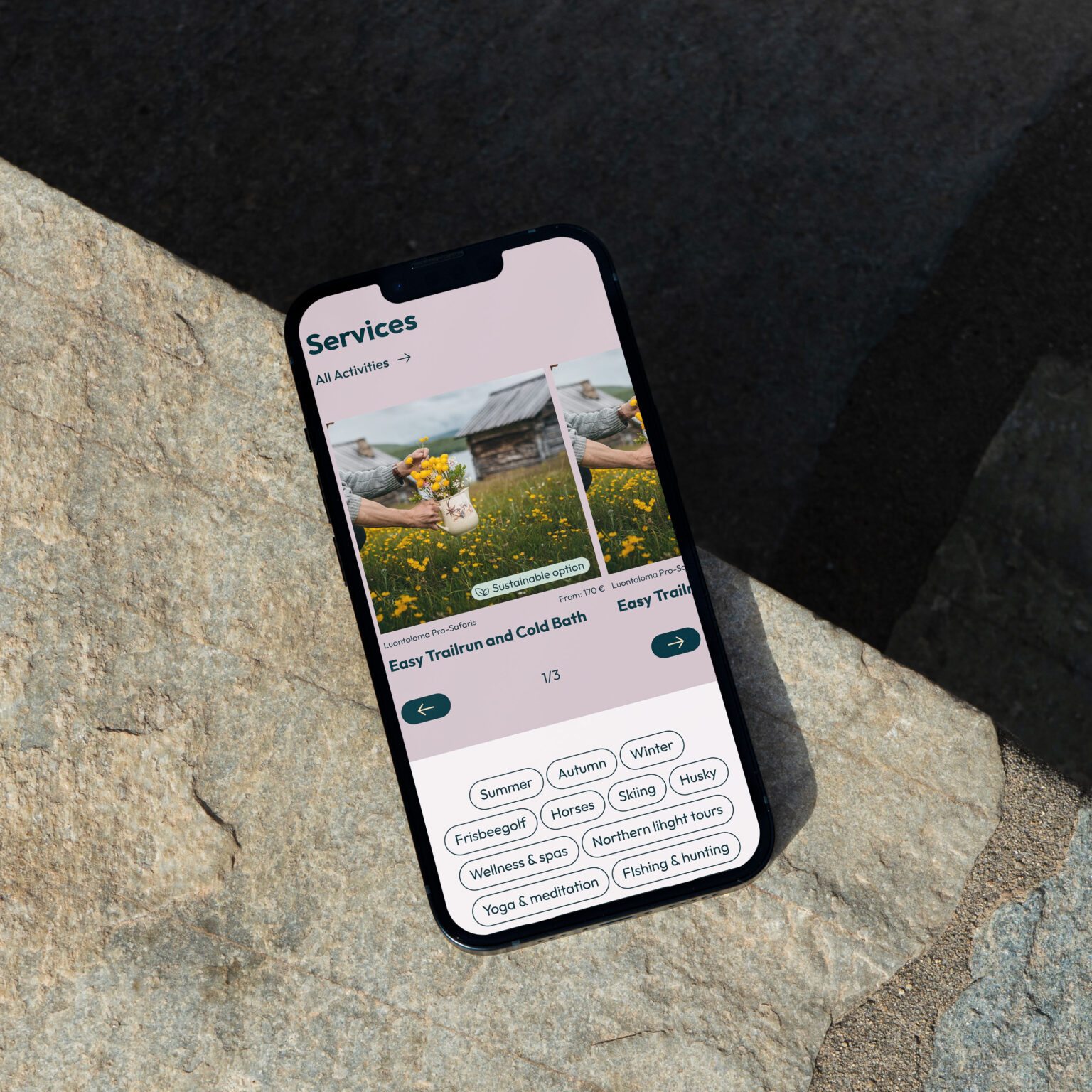 Lapland North Destinationsin palvelusivu mobiilinäkymässä, toteutus redandblue