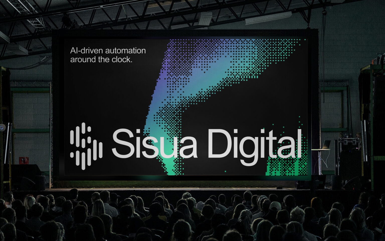 Sisua Digitalin brändi-ilme tapahtumanäytöllä, toteutus redandblue